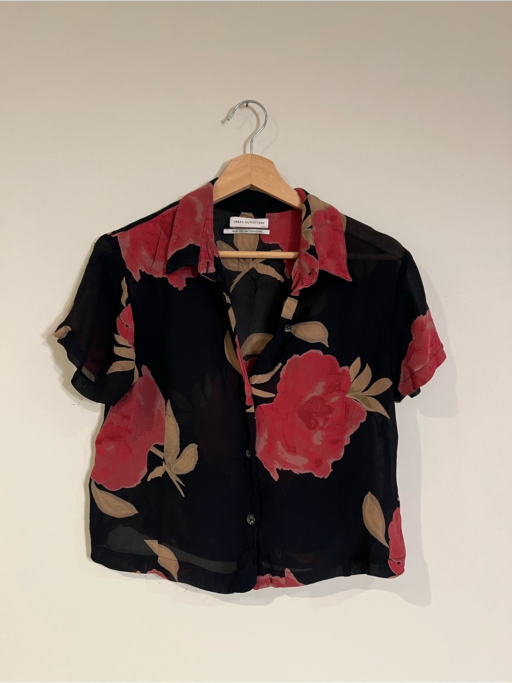 Urban Outfitters Black Short-Sleeve Floral Button-Front Top